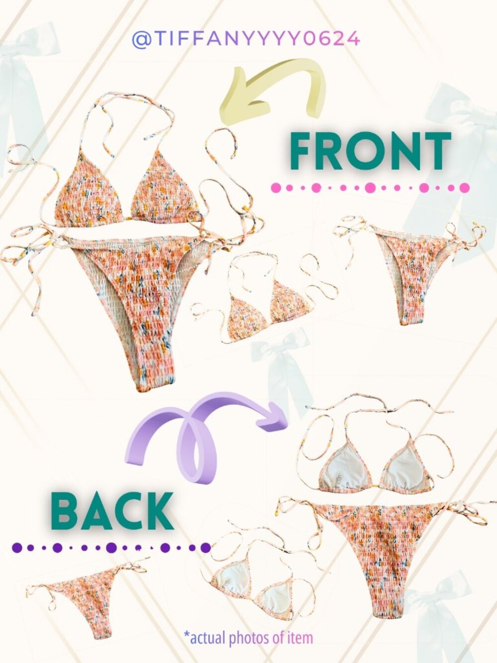 👙 Floral Bikini Set Top(M) Bottoms (L) Tie Side - Picture 2 of 4